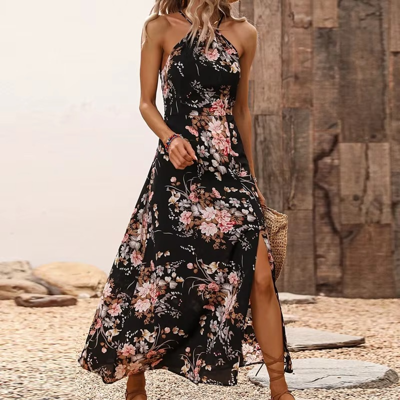 Slit Sleeveless Halter Women Dress