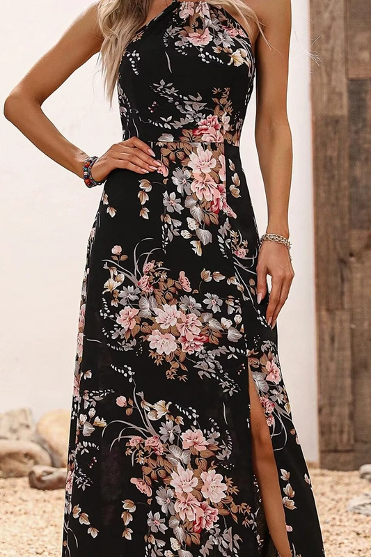 Slit Sleeveless Halter Women Dress